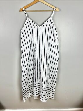 TERZO MILLENNIO 100% Linen Midi Dress Large Made in Italy Coastal Stripe White
